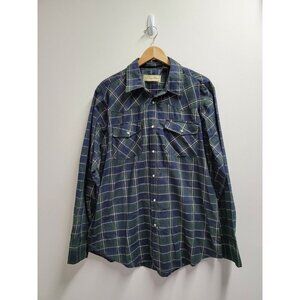 Bit & Bridle Shirt Blue Green Plaid Button Up Pearl Snap Western Mens Size XL
